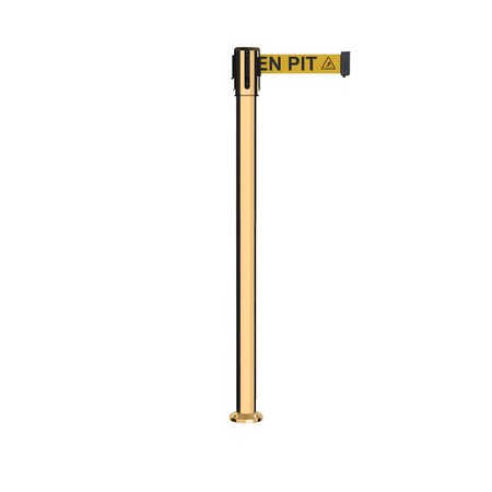 MONTOUR LINE Retractable Belt Fixed Stanchion, 2ft Pol.Brass Post  9ft. Open...Belt MX530F-PB-BEWARYB-90